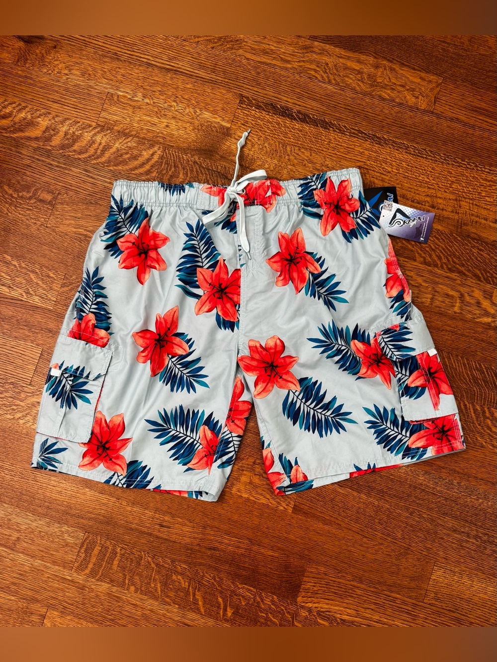 Kanu Surf Men's 3X Blue Floral Swim Trunks with Red Flowers Mesh Liner NWT